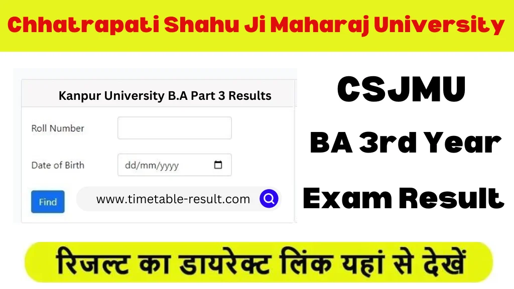 CSJMU BA 3rd Year Result 2024 Kanpur University B.A Results