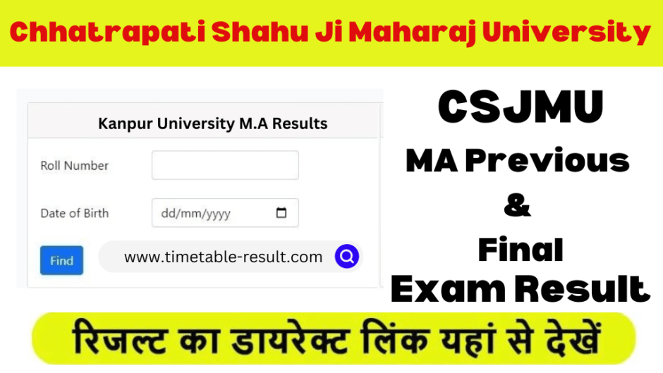 CSJMU MA Result 2024 Kanpur University M.A Pre. Final Results