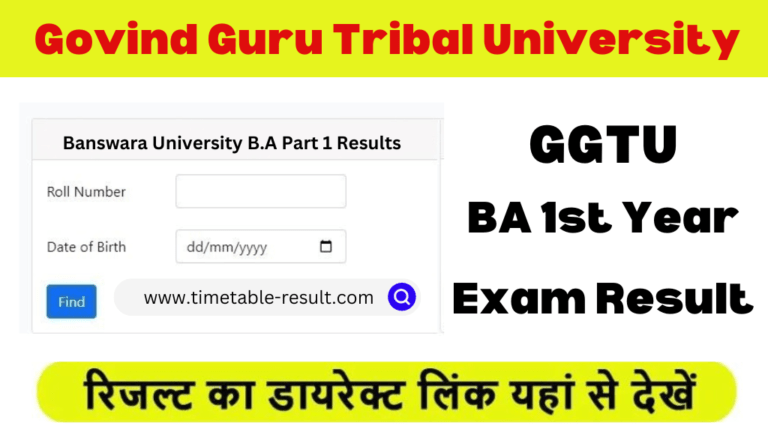 GGTU BA 1st Year Result 2024 – Banswara University B.A Results