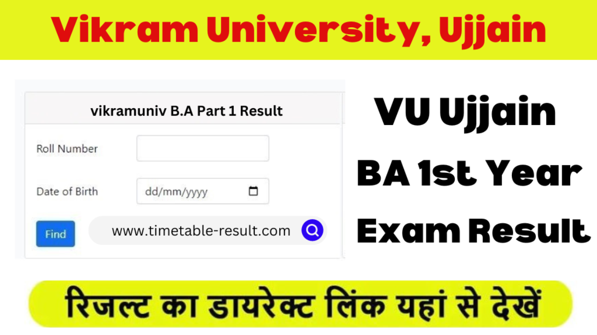 Vikram University BA 1st Year Result 2024 VU Ujjain B.A Results