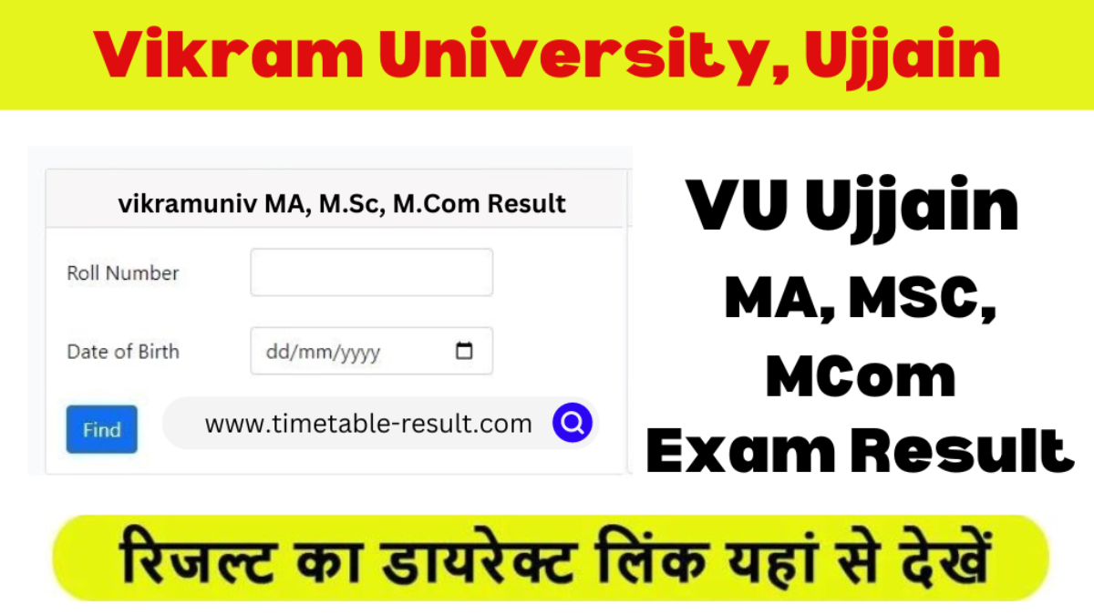 Vikram University PG Result 2024 VU Ujjain MA MSc MCom Result